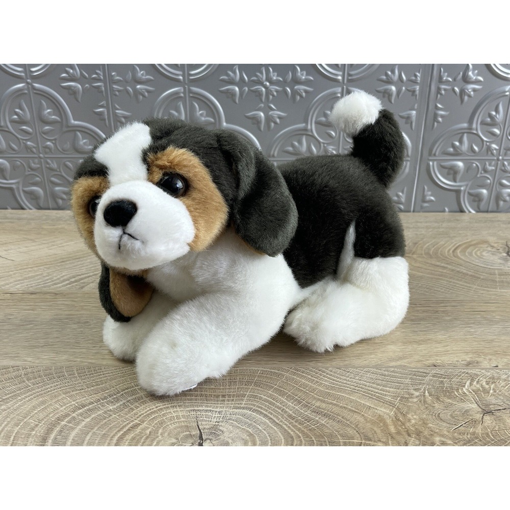 Beagle Plush Miyoni by Aurora Soft White & Brown Dog Puppy Stuffed Animal 10"